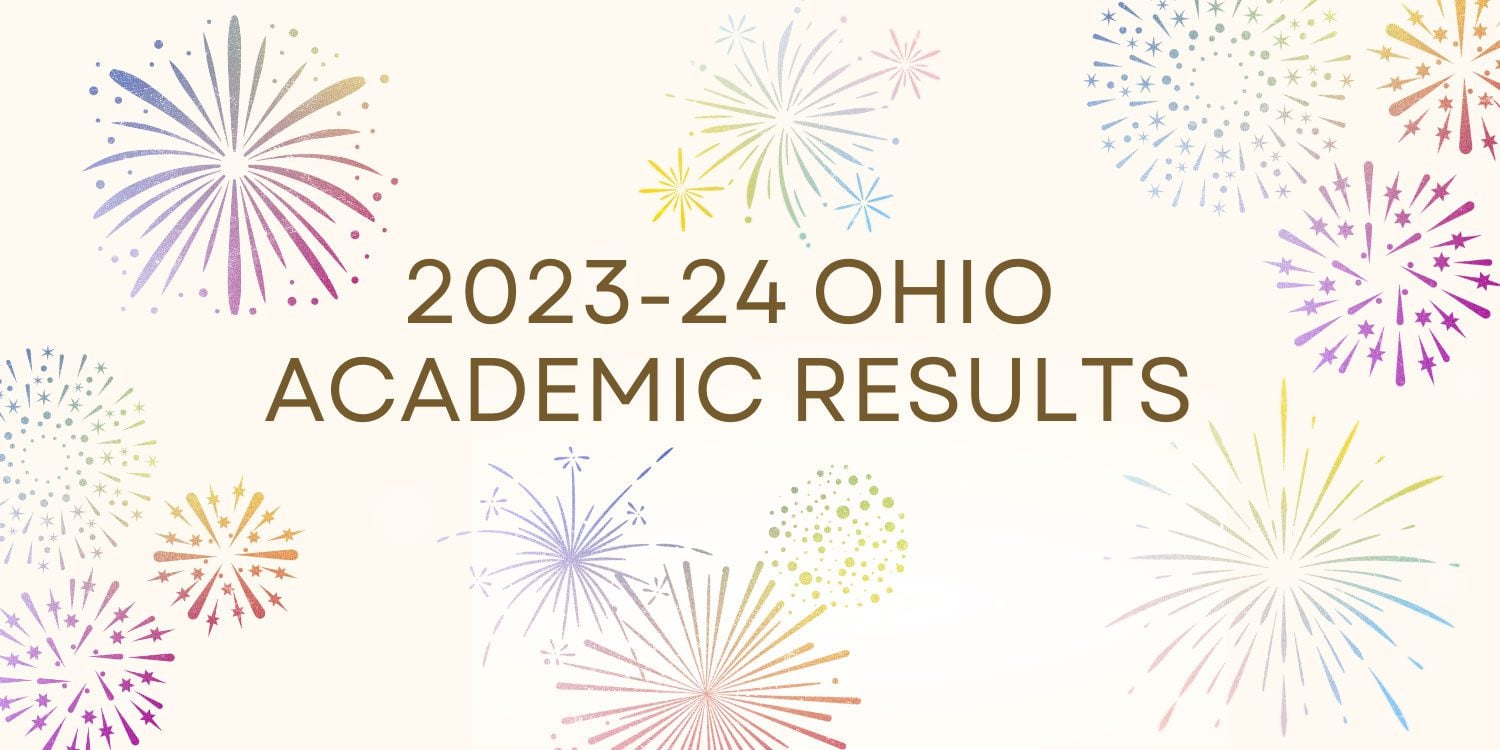 Fireworks illustrations with text: 2023-24 Ohio Academic Results.
